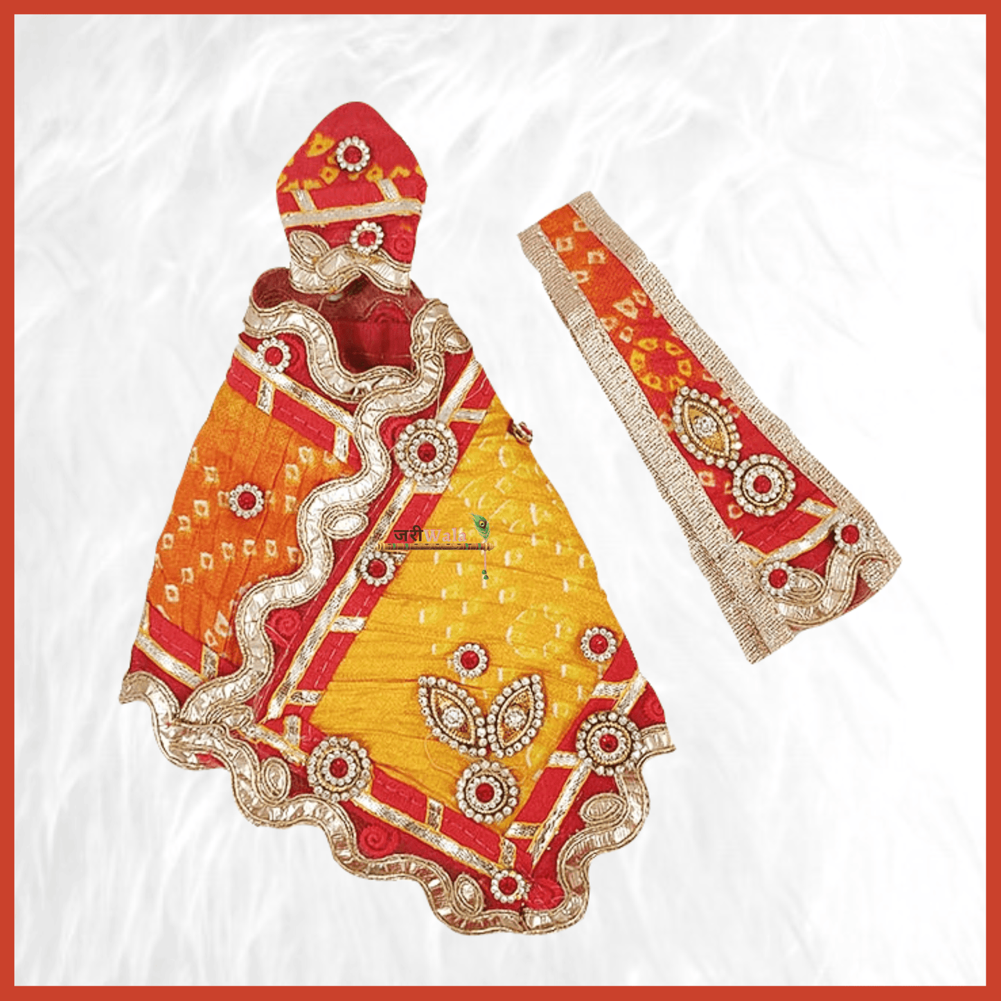 Bandhej Work Red & Yellow Sai Baba Poshak - ZARIIWALAA