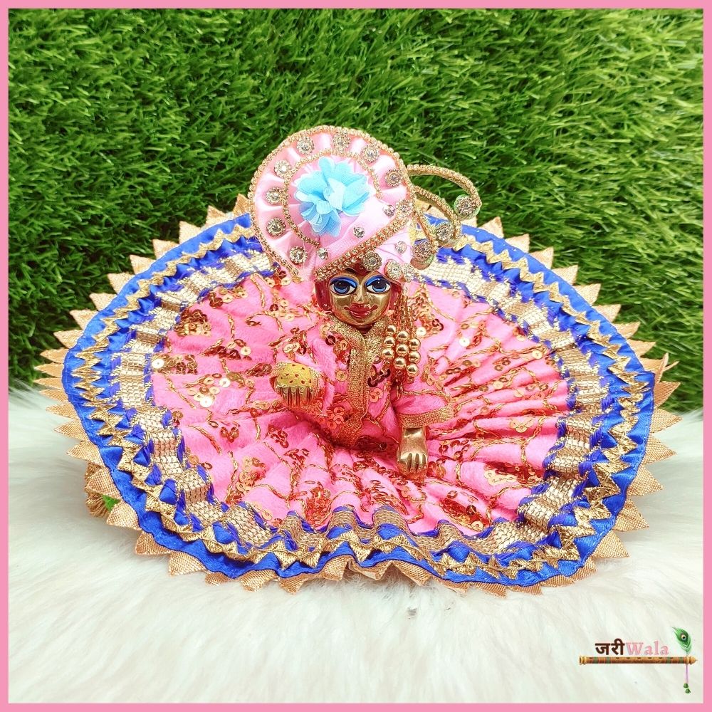 Shaneel Lace Work Pink & Blue Laddu Poshak