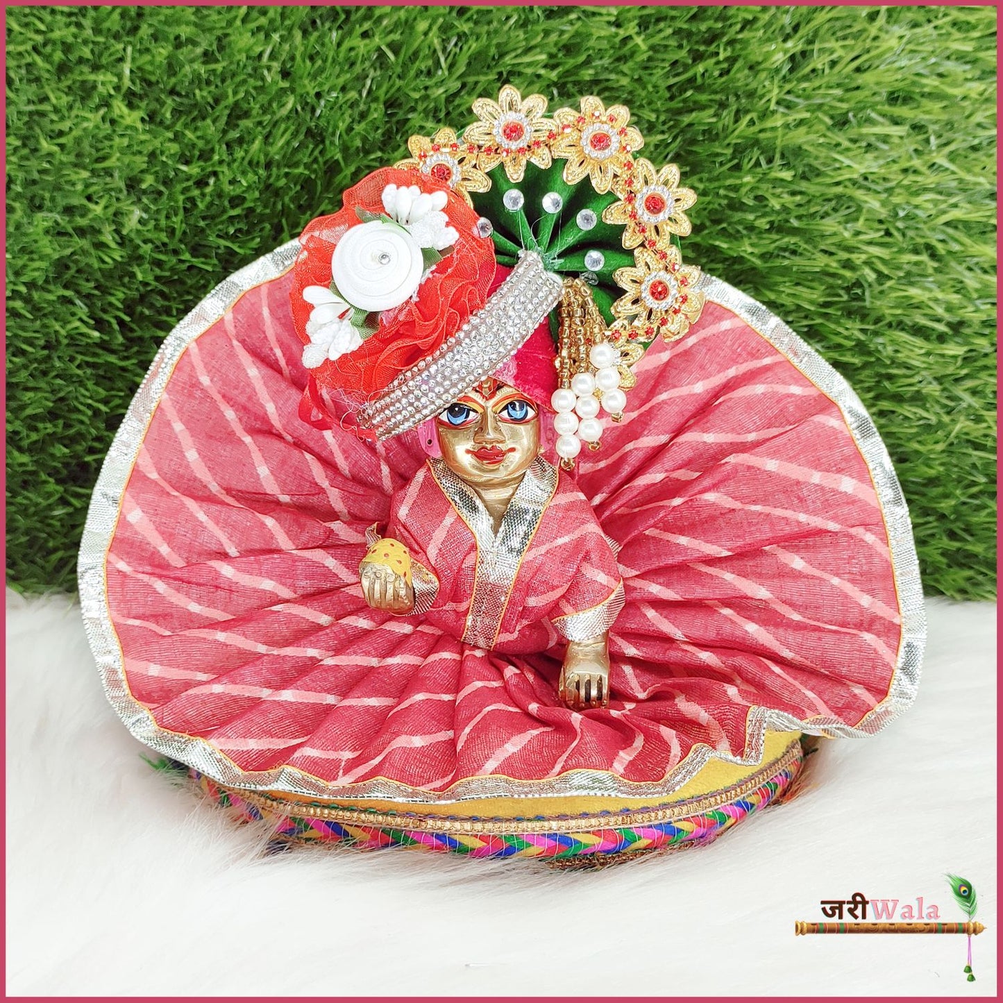 Cotton Chunri Lace Work Red Poshak