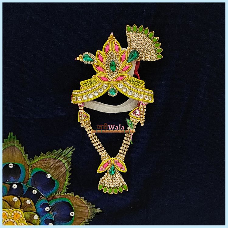 LG Pink & Green Mukut Mala Set