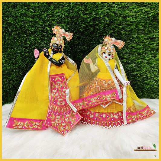 Blended Zari With Moti Work Yellow & Peach Poshak