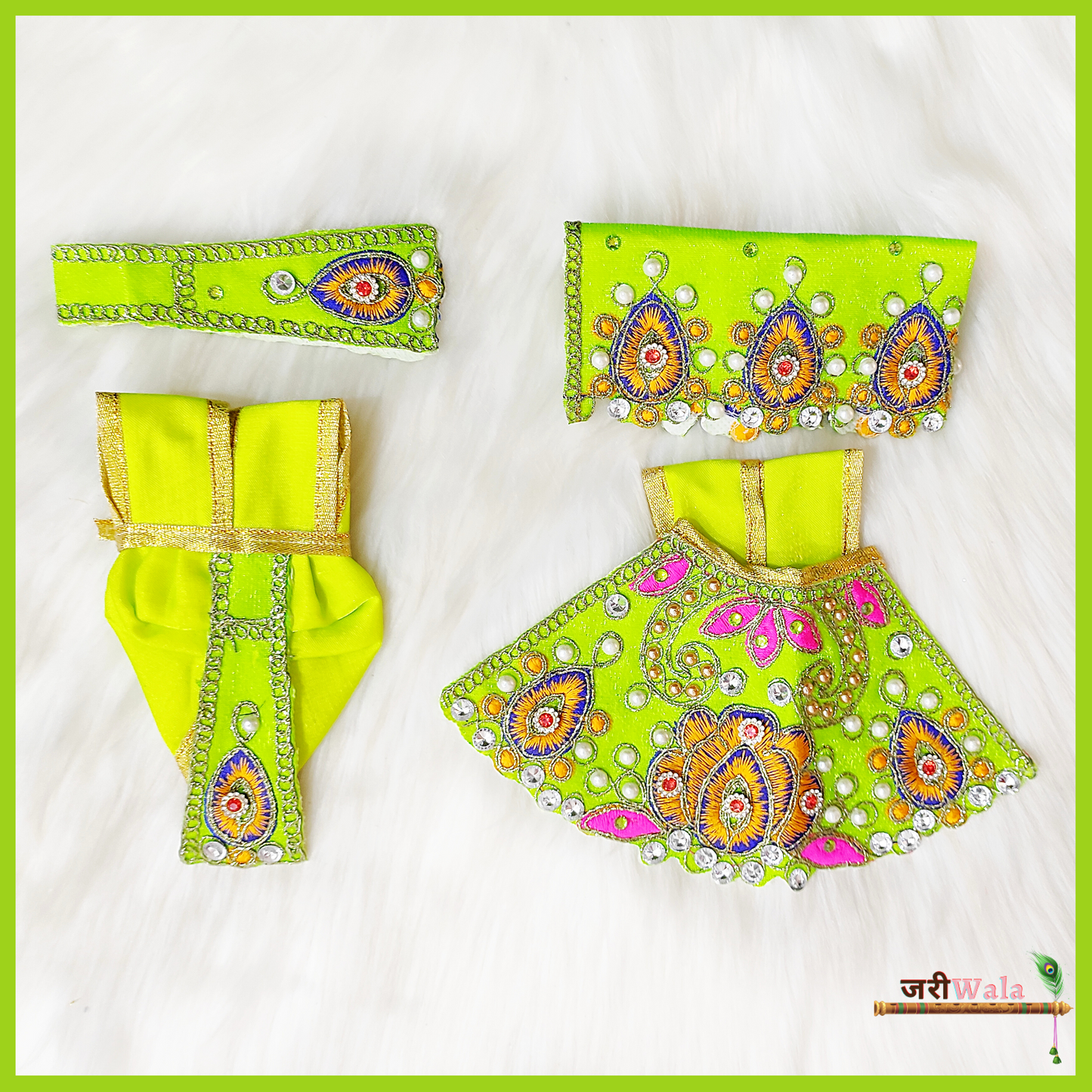 Blended Thread Moti Work Green Poshak