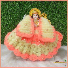 Woolen Peach (Gajri) & Cream Moti Work Lehnga Patka