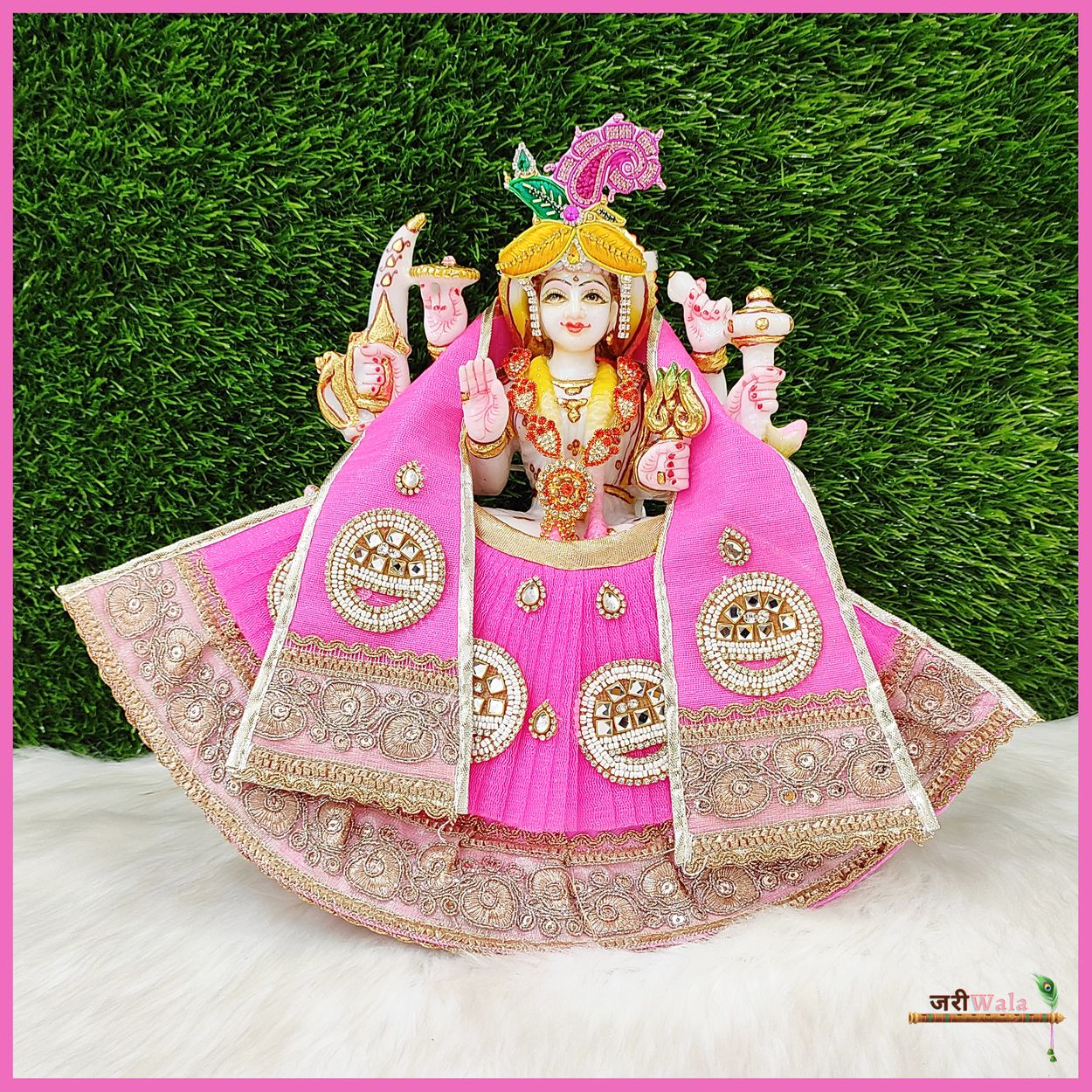 Blended Lace And Booti Work Magenta Lehnga Patka