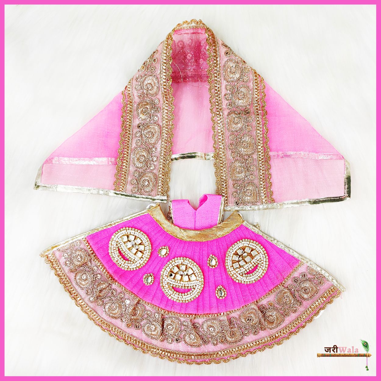 Blended Lace And Booti Work Magenta Lehnga Patka