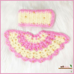 Woolen Baby Pink & Cream Moti Work Lehnga Patka