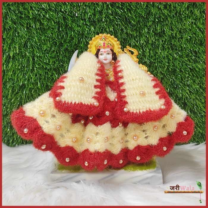 Woolen Red & Cream Moti Work Lehnga Patka