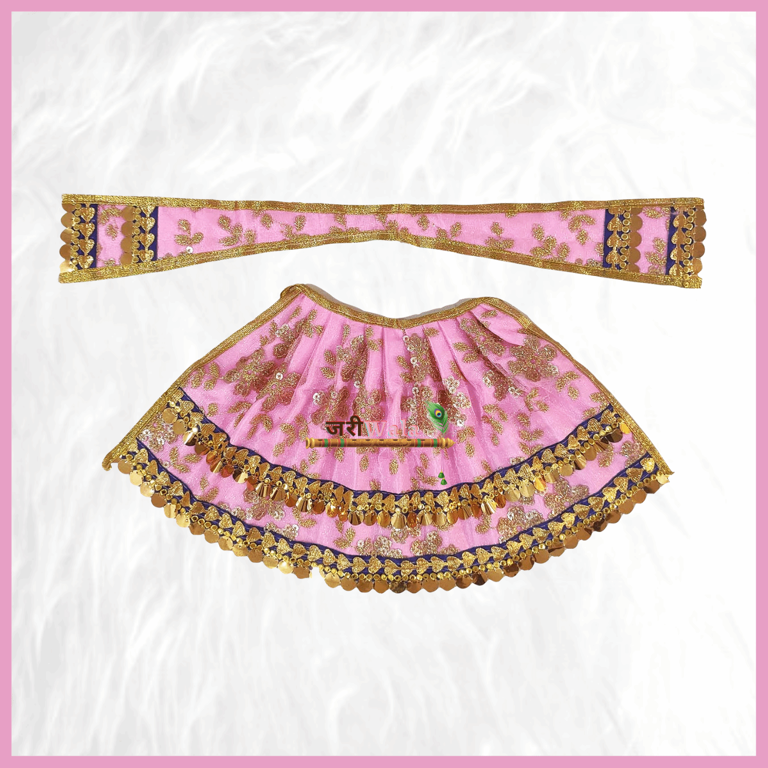Thread Work Baby Pink Lehnga Patka - ZARIIWALAA