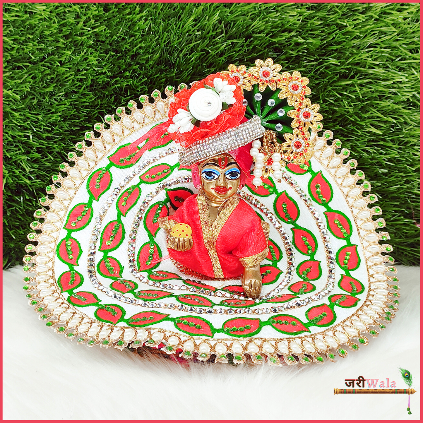 Cotton Thread Moti Work Red Poshak