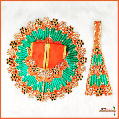 Blended Lace Work Red & Sea Green Poshak With Patka