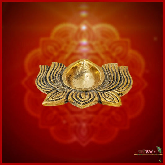 Traditional Lotus Shape Antique Brass Diya