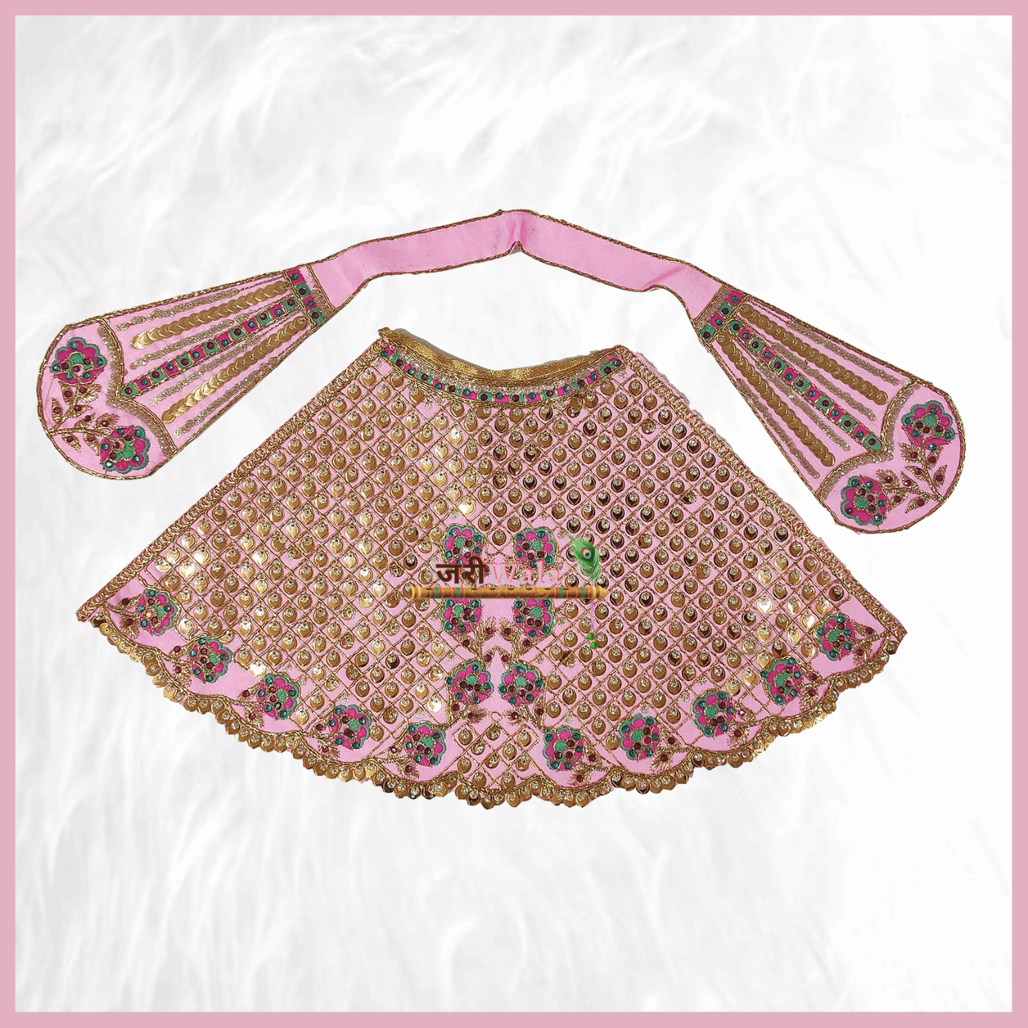 Thread Work Baby Pink Lehnga Patka - ZARIIWALAA