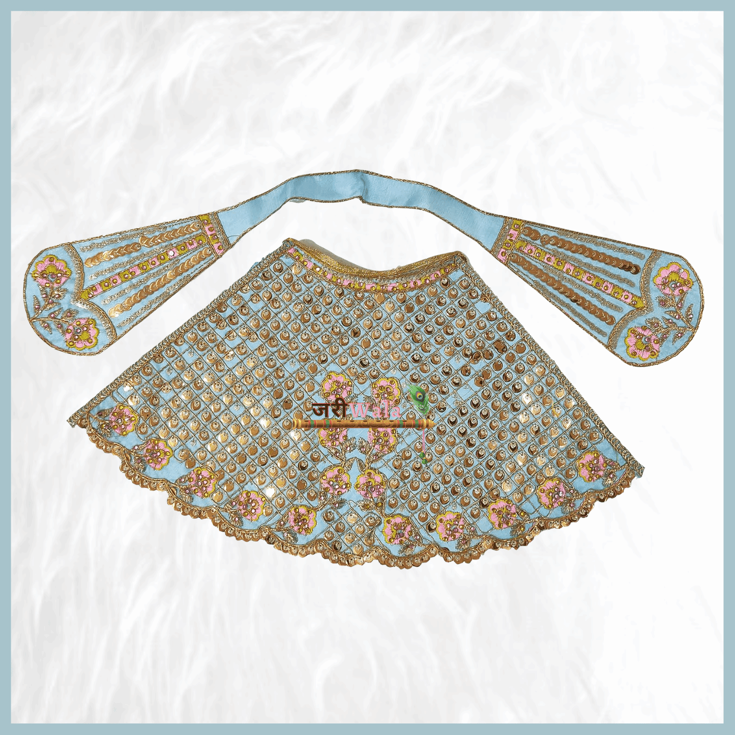 Thread Work Light Blue Lehnga Patka - ZARIIWALAA