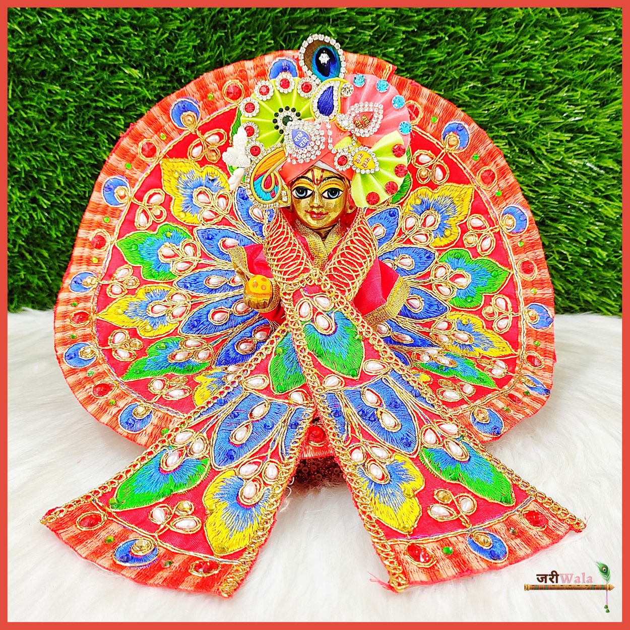 Blended Thread Work Multicolor Poshak With Patka