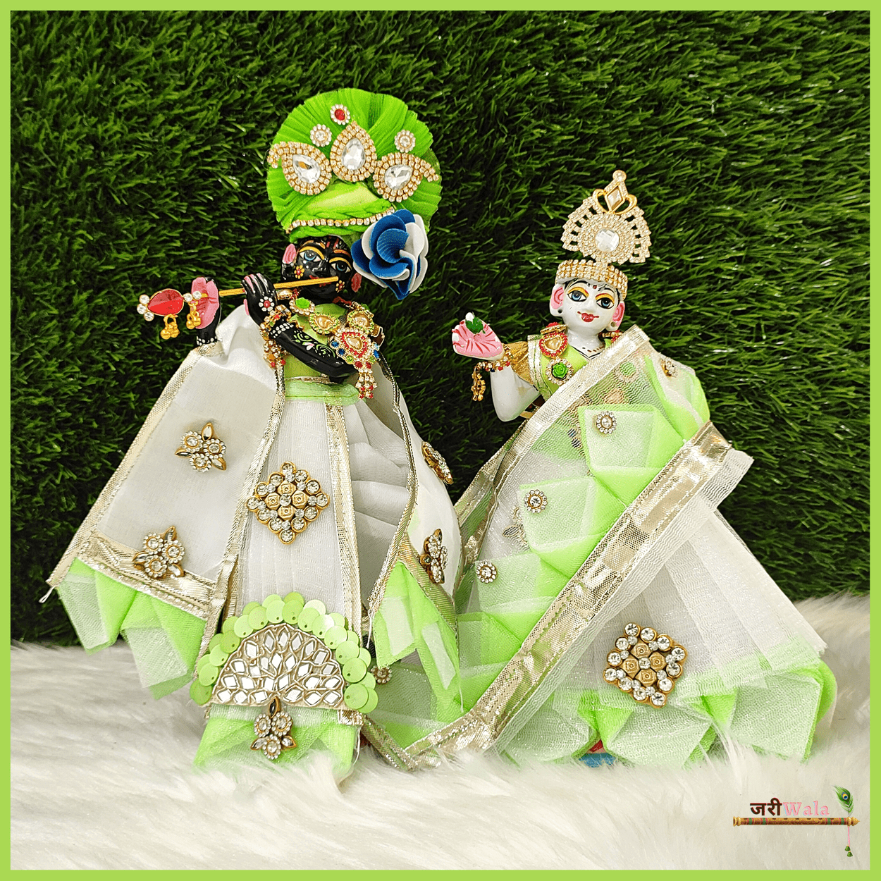 Booti Work White & Green Poshak - ZARIIWALAA