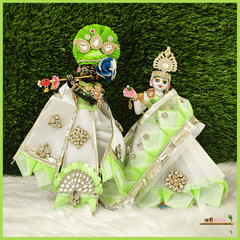 Booti Work White & Green Poshak - ZARIIWALAA