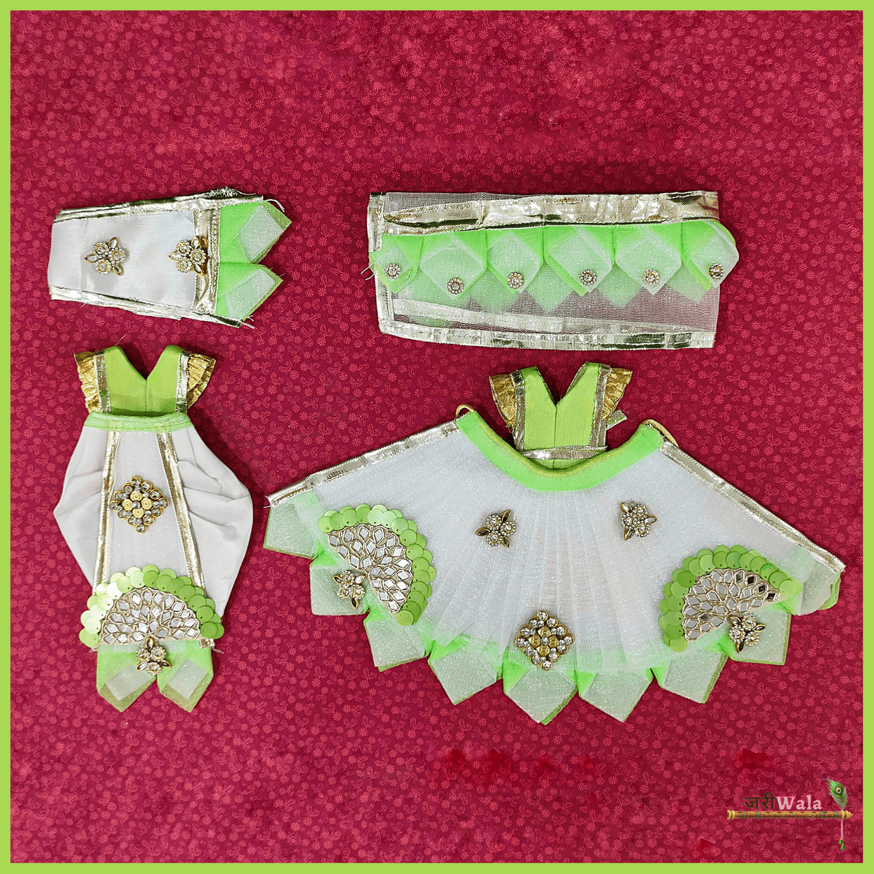 Booti Work White & Green Poshak - ZARIIWALAA