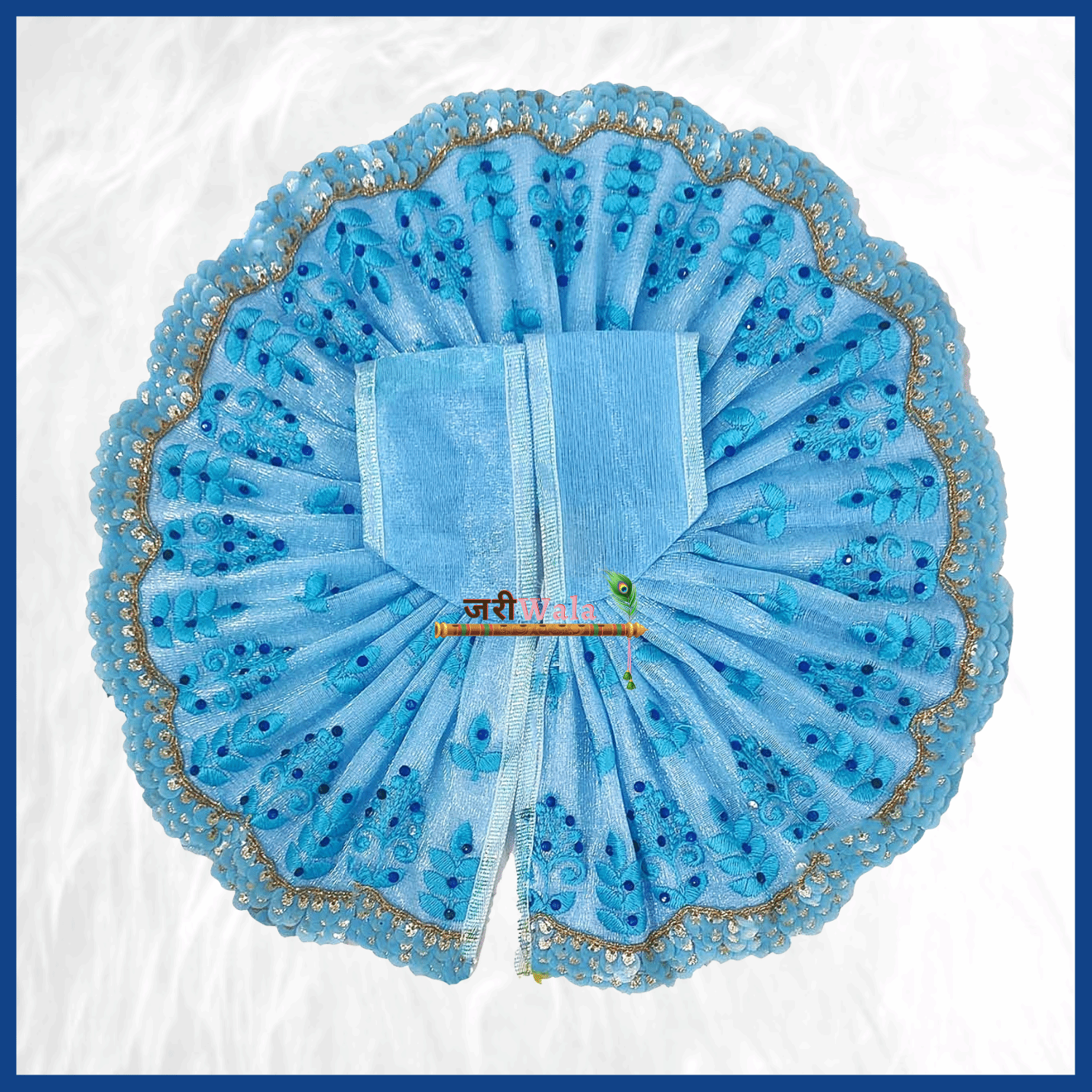 Cotton Thread Lace Work Blue Poshak - ZARIIWALAA