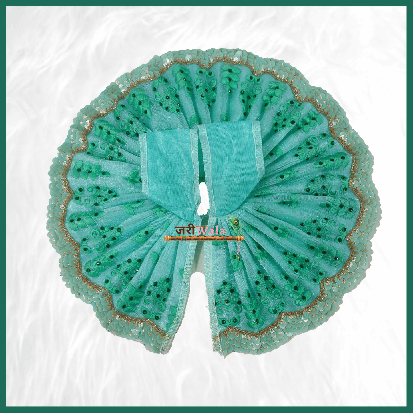 Cotton Thread Lace Work Light Green Poshak - ZARIIWALAA