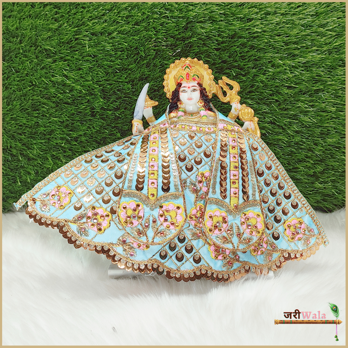 Thread Work Light Blue Lehnga Patka
