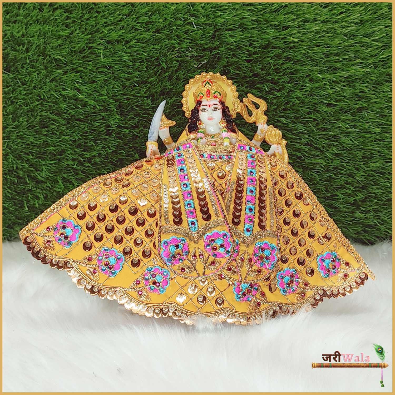 Thread Work Yellow Lehnga Patka - ZARIIWALAA