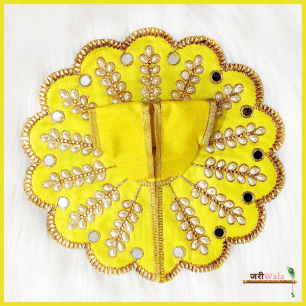 Blended Cotton Moti Work Yellow Poshak