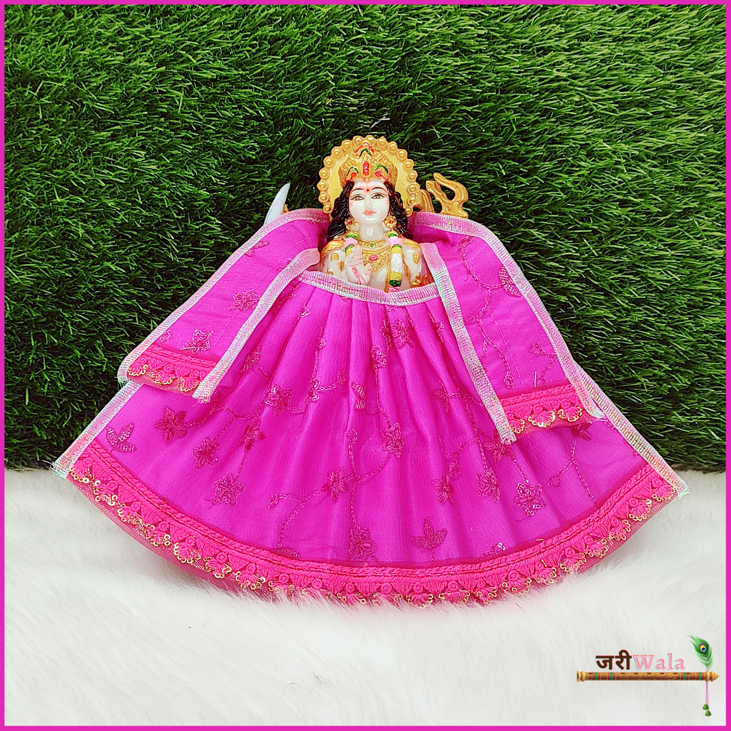 Blended Net Thread Work Magenta Lehnga Patka