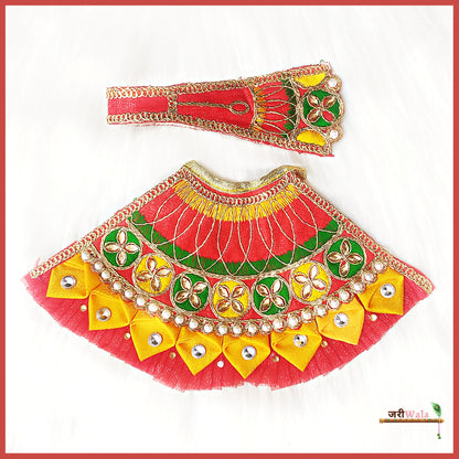 Blended Booti Lace Work Red & Yellow Lehnga Patka
